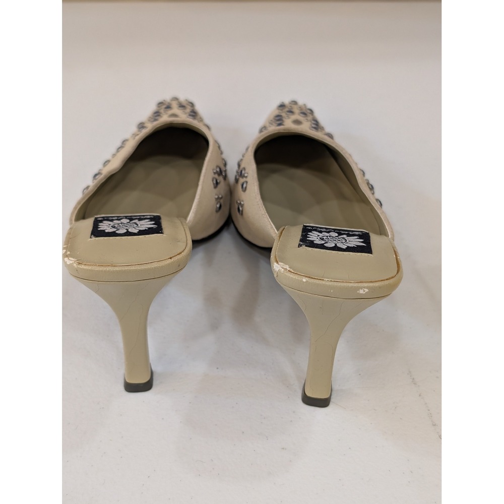 Yellow Box Jody Embellished Rhinestone Square Toe Beige Heel Mules Size 7.5 - Picture 7 of 9